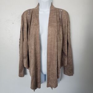 Miilla NWT Small Taupe Brown Cardigan Draped Front Jacket Lace Inset Moto PVC